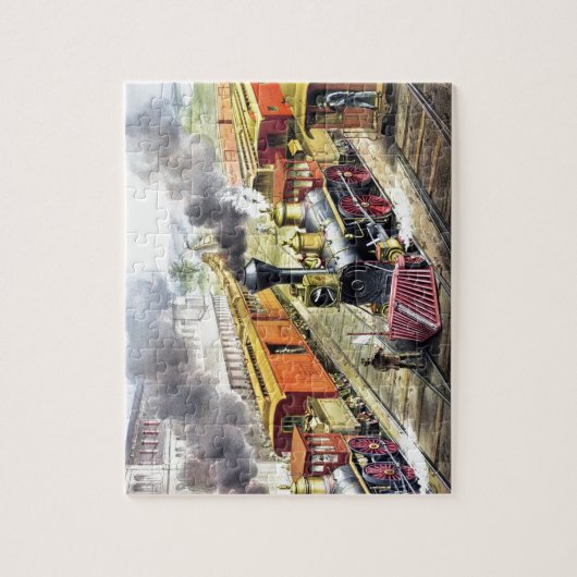 ヴィンテージスチームトレイントラベルイラストレーションアート ジグソーパズル (縦)