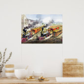 ヴィンテージスチームトレイントラベルイラストレーションアート ポスター (キッチン)