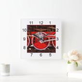 ヴィンテージスチームトレインホイール スクエア壁時計 (ホーム)