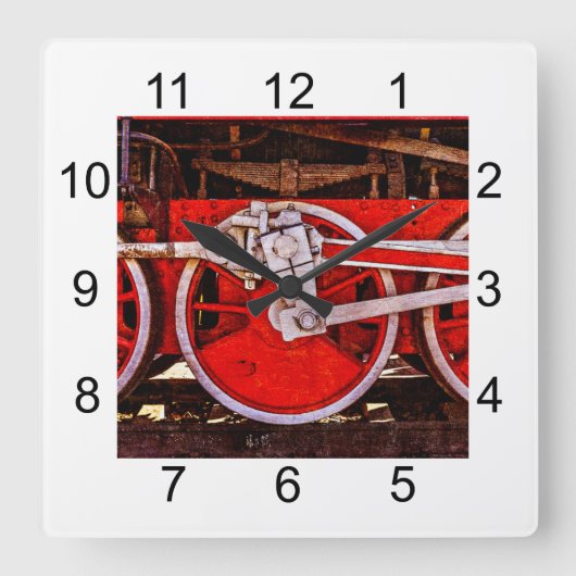ヴィンテージスチームトレインホイール スクエア壁時計 (正面)