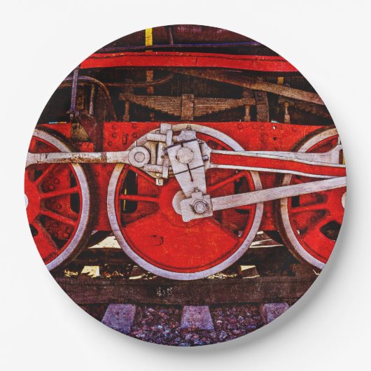 ヴィンテージスチームトレインホイール ペーパープレート (正面)