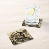 ヴィンテージスチームトレインマンズバースデーパーティー スクエアペーパーコースター (インサイチュ)