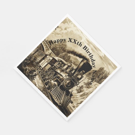 ヴィンテージスチームトレインマンズバースデーパーティー スタンダードランチョンナプキン (角)