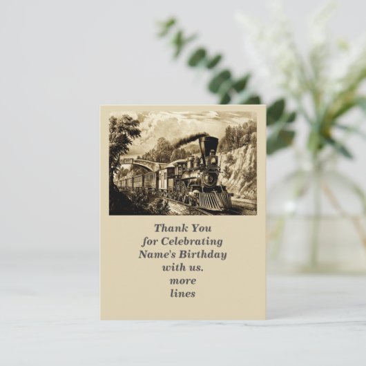 ヴィンテージスチームトレインマンズメンズバースデーパーティー サンキューカード (スタンド正面)