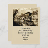 ヴィンテージスチームトレインマンズメンズバースデーパーティー サンキューカード (正面/裏面)