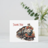 ヴィンテージスチームトレインレトロクリスマスサンキュー ポストカード (スタンド正面)
