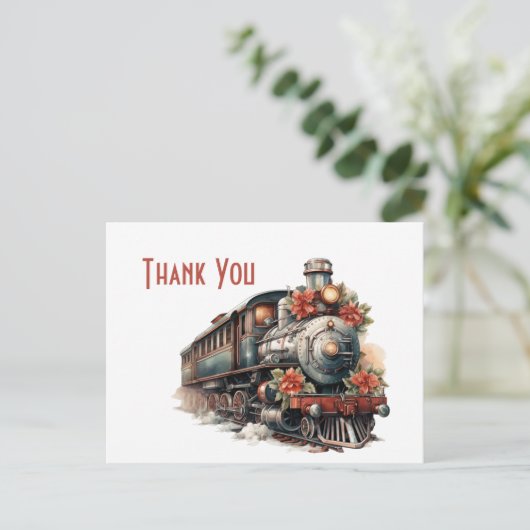 ヴィンテージスチームトレインレトロクリスマスサンキュー ポストカード (スタンド正面)