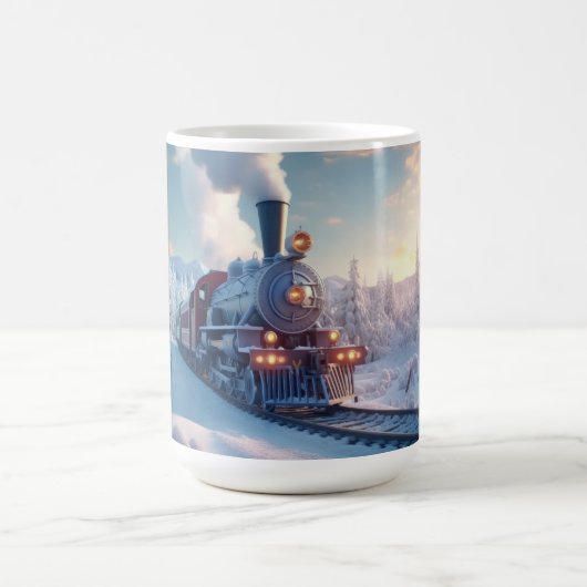 ヴィンテージスチームトレイン冬の雪の山 コーヒーマグカップ (中央)