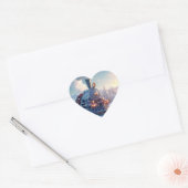 ヴィンテージスチームトレイン冬の雪の山 ハートシール (封筒)