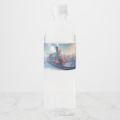 ヴィンテージスチームトレイン冬の雪の山 ペットボトルラベル (正面)