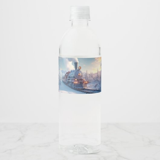 ヴィンテージスチームトレイン冬の雪の山 ペットボトルラベル (正面)