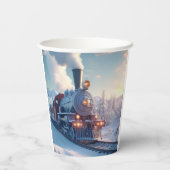 ヴィンテージスチームトレイン冬の雪の山 紙コップ (裏面)