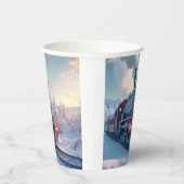 ヴィンテージスチームトレイン冬の雪の山 紙コップ (右)