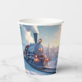 ヴィンテージスチームトレイン冬の雪の山 紙コップ (正面)