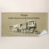 ヴィンテージスチームトレイン簡単に気を散らす、名前を追加 ビーチタオル (正面)