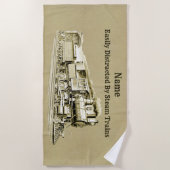 ヴィンテージスチームトレイン簡単に気を散らす、名前を追加 ビーチタオル (正面)