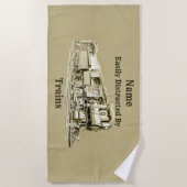 ヴィンテージスチームトレイン簡単に気を散らす、名前を追加 ビーチタオル (正面)