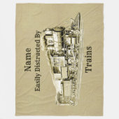 ヴィンテージスチームトレイン簡単に気を散らす、名前を追加 フリースブランケット (正面)