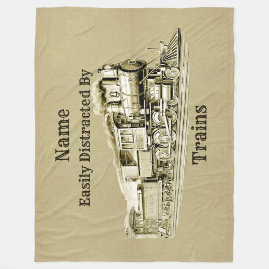 ヴィンテージスチームトレイン簡単に気を散らす、名前を追加 フリースブランケット (正面)