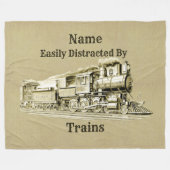 ヴィンテージスチームトレイン簡単に気を散らす、名前を追加 フリースブランケット (正面(横))