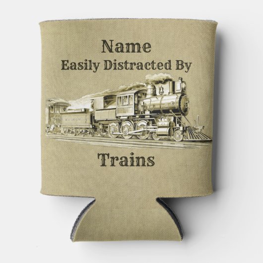 ヴィンテージスチームトレイン簡単に気を散らす、名前を追加 缶クーラー (正面)