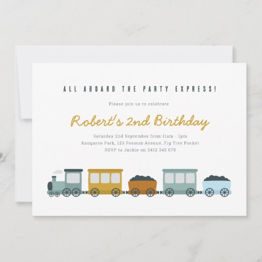 ヴィンテージスチームトレイン誕生日パーティーへの招待 招待状 (正面)
