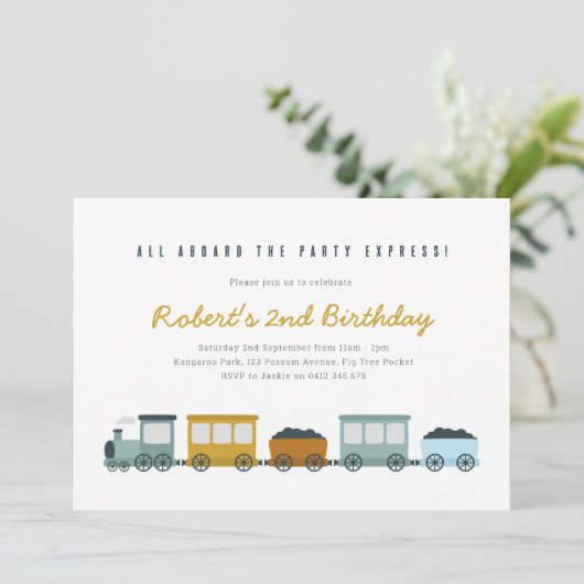 ヴィンテージスチームトレイン誕生日パーティーへの招待 招待状 (スタンド正面)