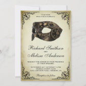 ヴィンテージスチームパンクカーニバルマスクマスカレード結婚ズ 招待状 (正面)