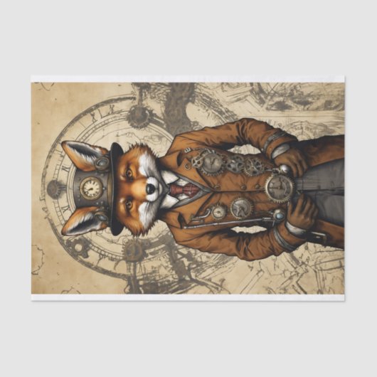 ヴィンテージスチームパンクキツネインアコート 薄葉紙 (正面)