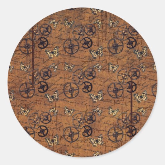 ヴィンテージスチームパンクギア壁紙 ラウンドシール (正面)