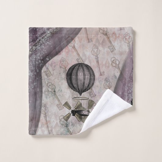 ヴィンテージスチームパンクグラムパープルエアシップ バスタオルセット (ウォッシュタオル)