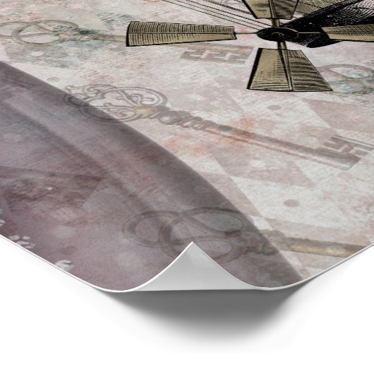 ヴィンテージスチームパンクグラムパープルエアシップ ポスター (角)