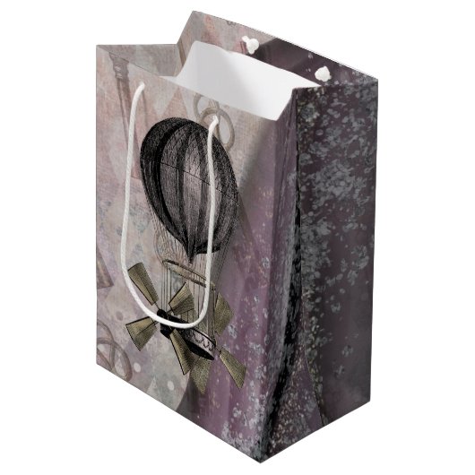 ヴィンテージスチームパンクグラムパープルエアシップ ミディアムペーパーバッグ (正面アングル)