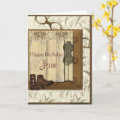 ヴィンテージスチームパンクコラージュ誕生日 カード (黄色い花)