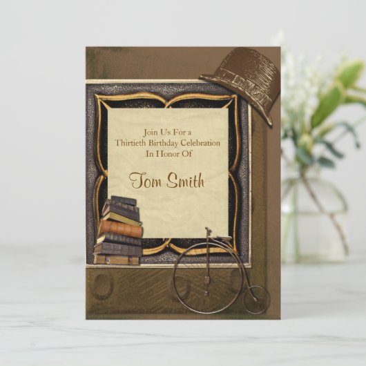 ヴィンテージスチームパンクコラージュ誕生日 招待状 (スタンド正面)