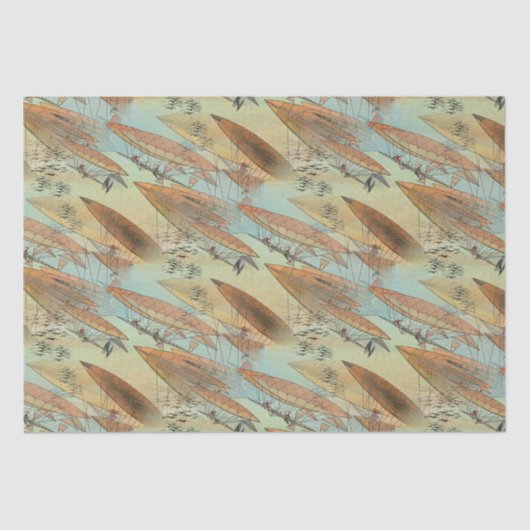 ヴィンテージスチームパンクスタイル飛行機船飛行パターン 薄葉紙 (正面)