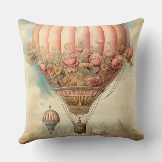 ヴィンテージスチームパンクピンクフローラホットエアバルーン クッション (裏面)