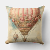 ヴィンテージスチームパンクピンクフローラホットエアバルーン クッション (正面)