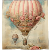 ヴィンテージスチームパンクピンクフローラホットエアバルーン シャワーカーテン (正面)