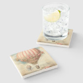 ヴィンテージスチームパンクピンクフローラホットエアバルーン ストーンコースター (横)