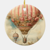 ヴィンテージスチームパンクピンクフローラホットエアバルーン セラミックオーナメント (裏面)