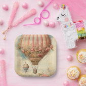 ヴィンテージスチームパンクピンクフローラホットエアバルーン ペーパープレート (パーティー)