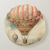 ヴィンテージスチームパンクピンクフローラホットエアバルーン ラウンドクッション (裏面)