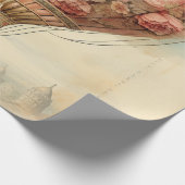 ヴィンテージスチームパンクピンクフローラホットエアバルーン ラッピングペーパー (角)