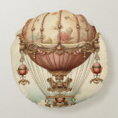 ヴィンテージスチームパンクピンクホットエアバルーン ラウンドクッション (裏面)