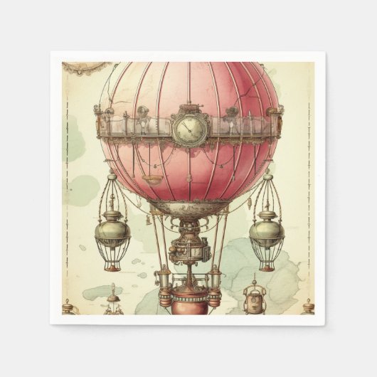 ヴィンテージスチームパンクピンクホットエアバルーン(2) スタンダードカクテルナプキン (正面)
