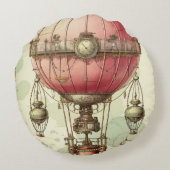 ヴィンテージスチームパンクピンクホットエアバルーン(2) ラウンドクッション (裏面)