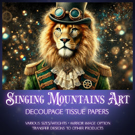 ヴィンテージスチームパンクファンタジーライオンのデコパージュ 薄葉紙