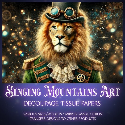 ヴィンテージスチームパンクファンタジーライオンのデコパージュ 薄葉紙