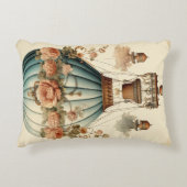 ヴィンテージスチームパンクフローラブルーホットエアバルーン アクセントクッション (正面)